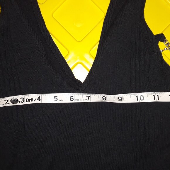 Boston Proper SZ XS Black Knit Tank Silver Rhinestone Straps - Picture 4 of 5